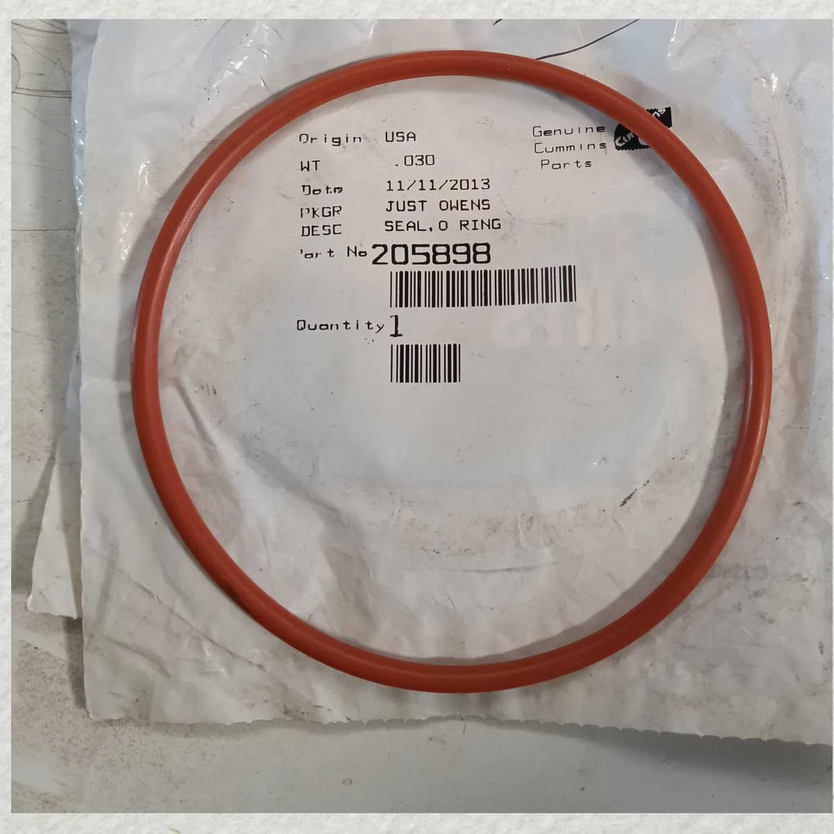 O RING CUMMINS MAIN ENGINE SPARES 205898
