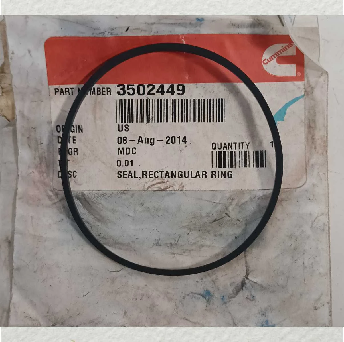 SEAL RECTANGULAR RING CUMMINS AUXILIARY MACHINERY 35022449